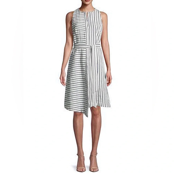 Milly Morgan Narrow stripe sleeveless dress navy and cream size 8. Made in USA - Picture 1 of 12